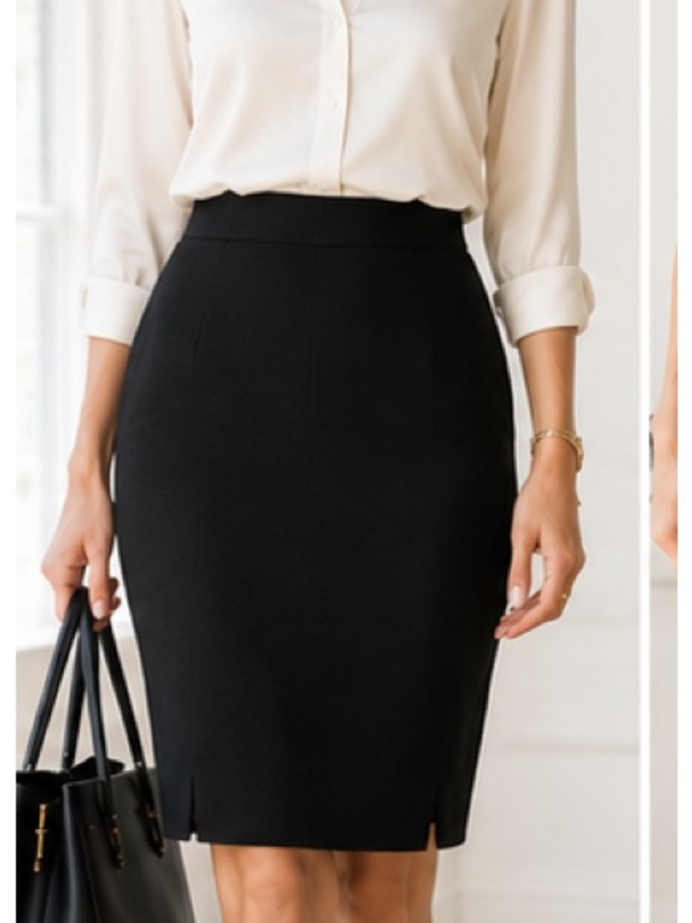Escada black wool pencil skirt vented hemline Size 38 Size 8